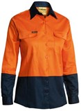 BISLEY WOMENS HI VIS LONG SLEEVE DRILL SHIRT